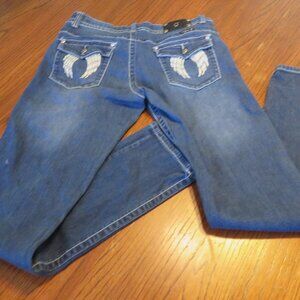 Miss C Angel Wings Skinny Jeans Blue Denim Size 34